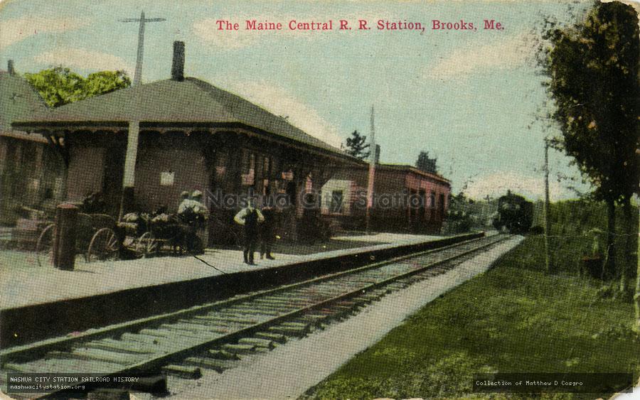 Postcard: The Maine Central Railroad Station, Brooks, Maine